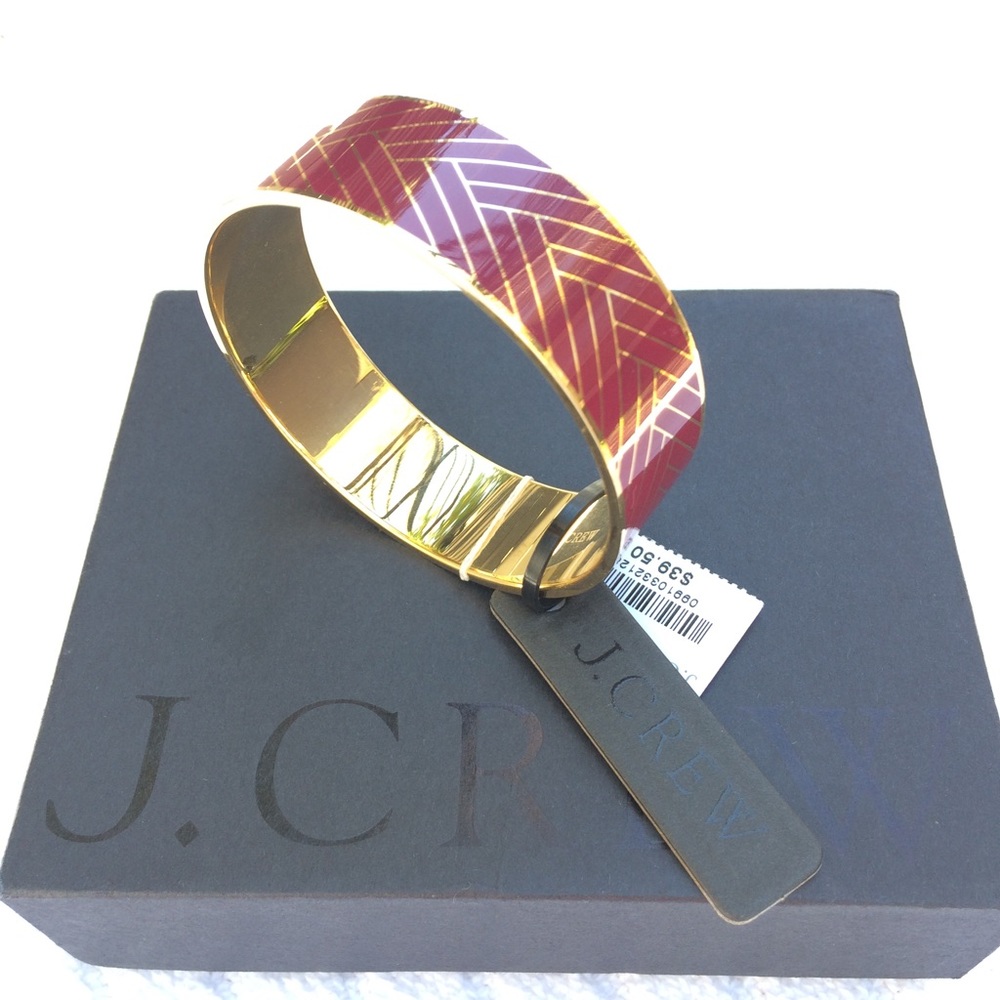 J. Crew burgundy enamel and gold 2.5" wide bangle bracelet